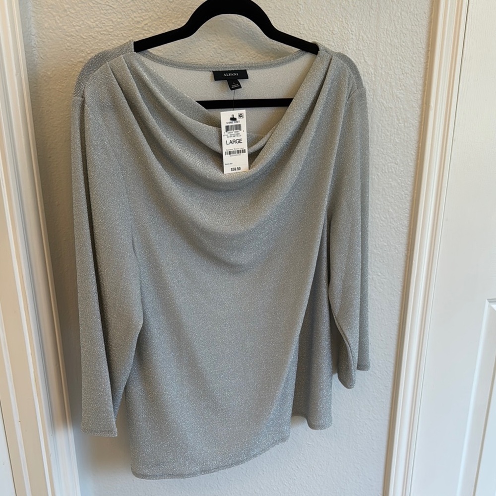 Alfani Shimmering Gray Cowl Neck Blouse
